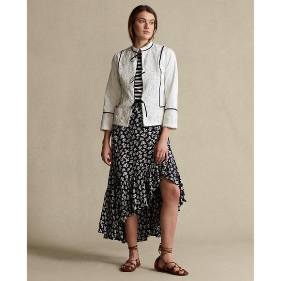 POLO RALPH LAUREN COTTON TWILL LACE JACKET WHITE BLACK WOMENS SIZE XS NEW - Picture 8 of 8